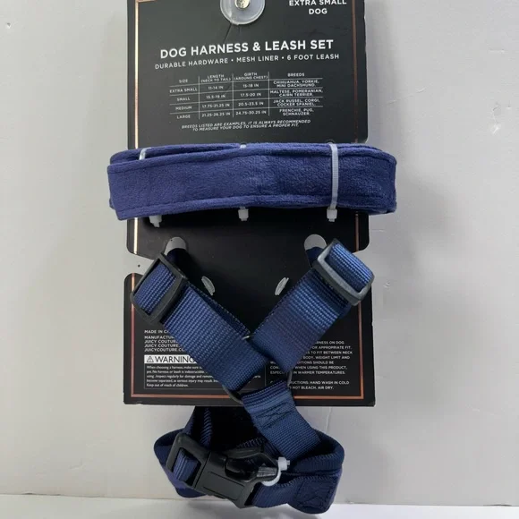 Juicy Couture Bling Velour Pet Harness and Leash Set - Blue - Extra Small - Picture 2 of 5